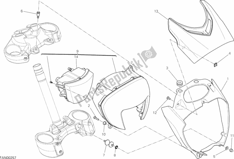 Alle onderdelen voor de Koplamp van de Ducati Diavel FL Thailand-Brasil 1200 2015